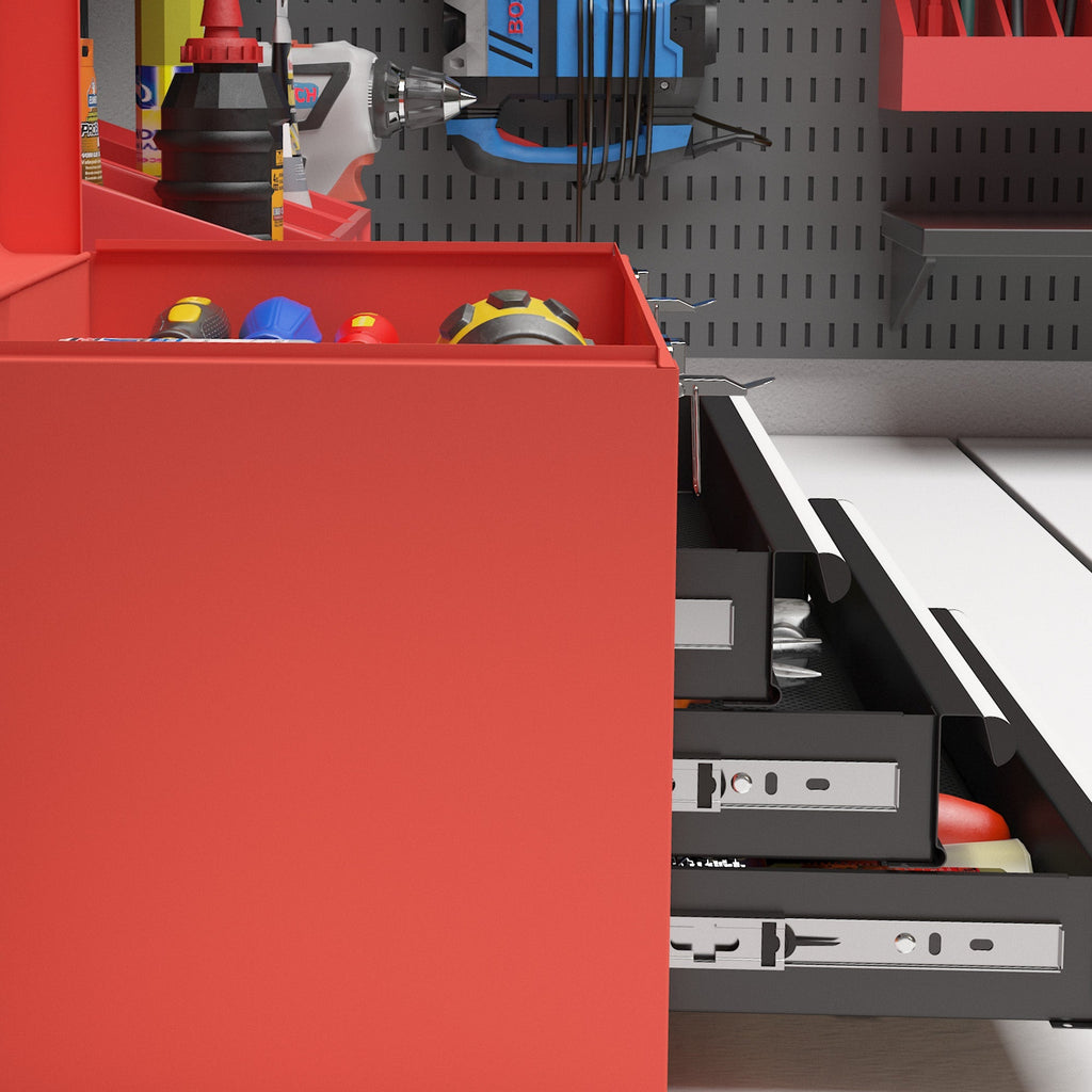 DURHAND Caixa de Ferramentas de Aço Baú de Ferramentas Portátil com 2 Gavetas e 1 Caixa Superior e Alça para Oficina Garagem Casa 45x24x27 cm Vermelho - A minha loja