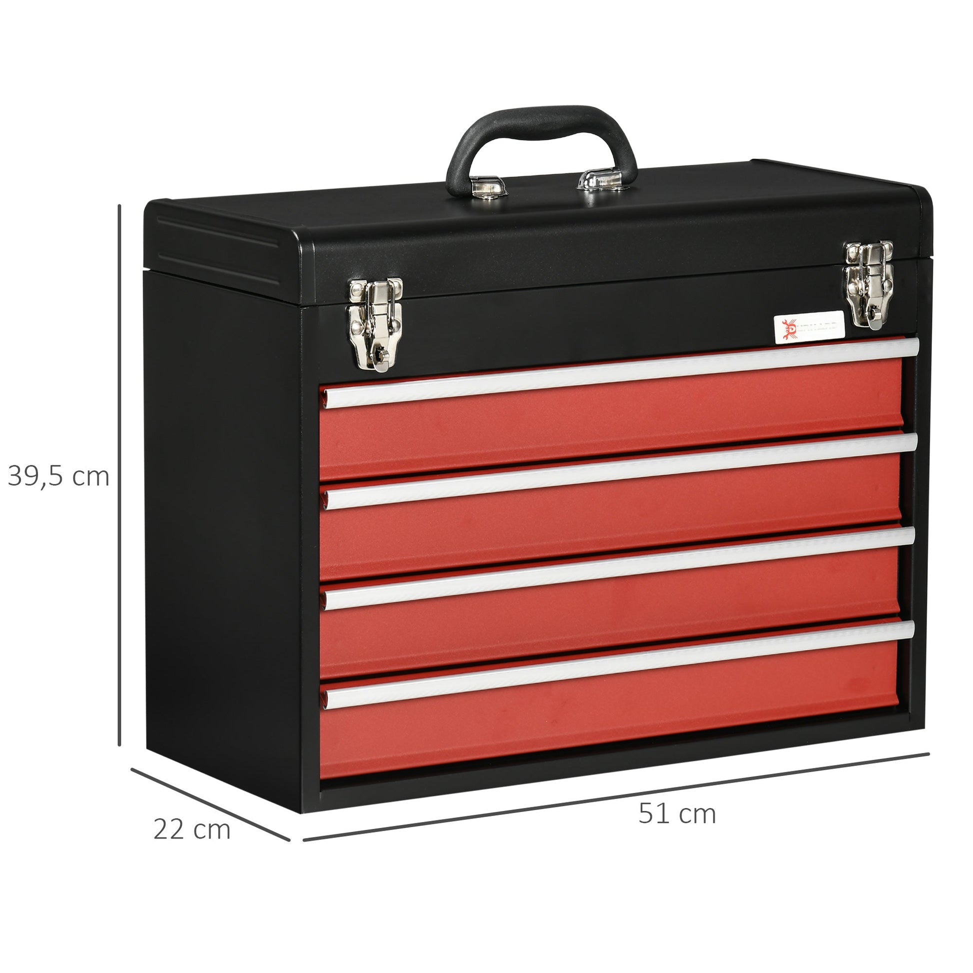 DURHAND Caixa de Ferramentas de Aço com 4 Gavetas Tampa Abatível e Fechaduras Metálicas Mala de Ferramentas Portátil para Oficina Bricolage Casa 51x22x39,5 Preto e Vermelho - A minha loja