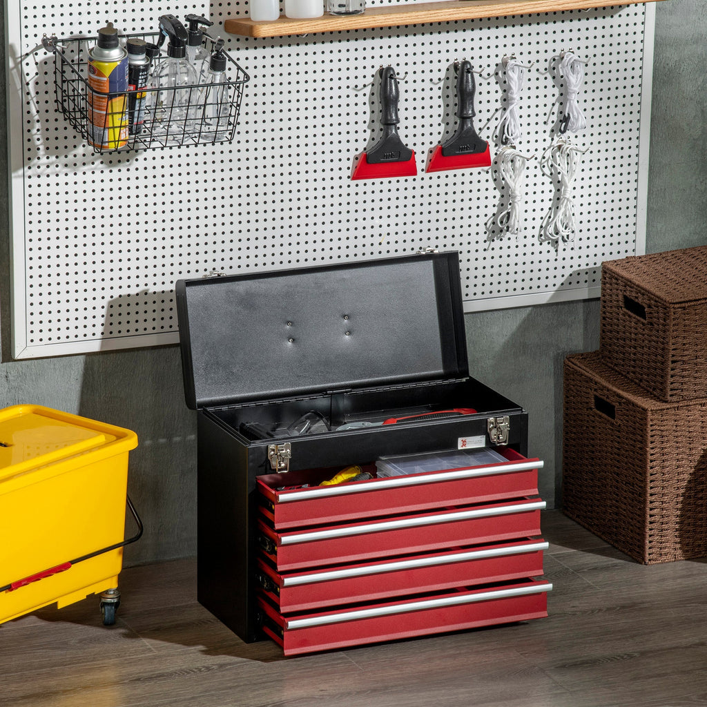 DURHAND Caixa de Ferramentas de Aço com 4 Gavetas Tampa Abatível e Fechaduras Metálicas Mala de Ferramentas Portátil para Oficina Bricolage Casa 51x22x39,5 Preto e Vermelho - A minha loja