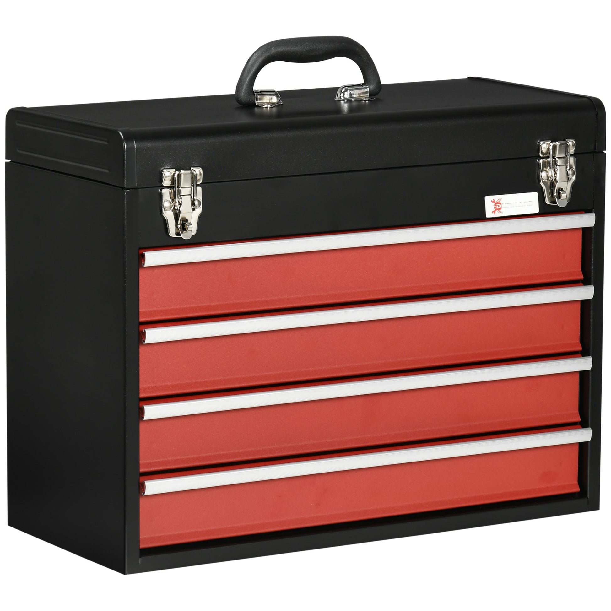 DURHAND Caixa de Ferramentas de Aço com 4 Gavetas Tampa Abatível e Fechaduras Metálicas Mala de Ferramentas Portátil para Oficina Bricolage Casa 51x22x39,5 Preto e Vermelho - A minha loja