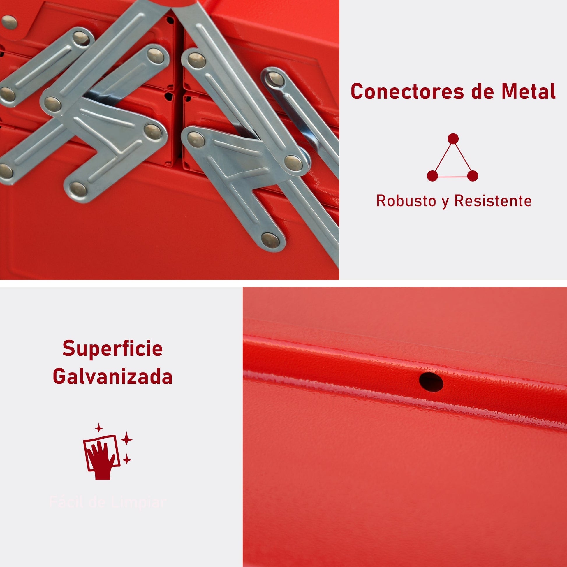 DURHAND Caixa de ferramentas dobrável de aço com 5 compartimentos Maleta de ferramentas com alça 45x22,5x34,5 cm Vermelho - A minha loja