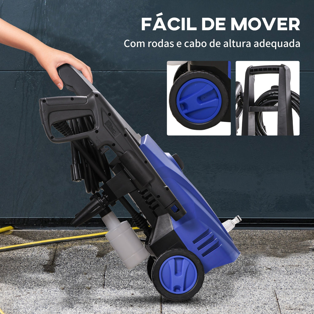 DURHAND Lavadora de Alta Pressão 1600W Caudal 432 L/h Bomba de Alumínio Pressão de 135 Bar Mangueira de 6 m Inclui Garrafas de Sabão Bocal Escova 32x24x65 cm Azul - A minha loja