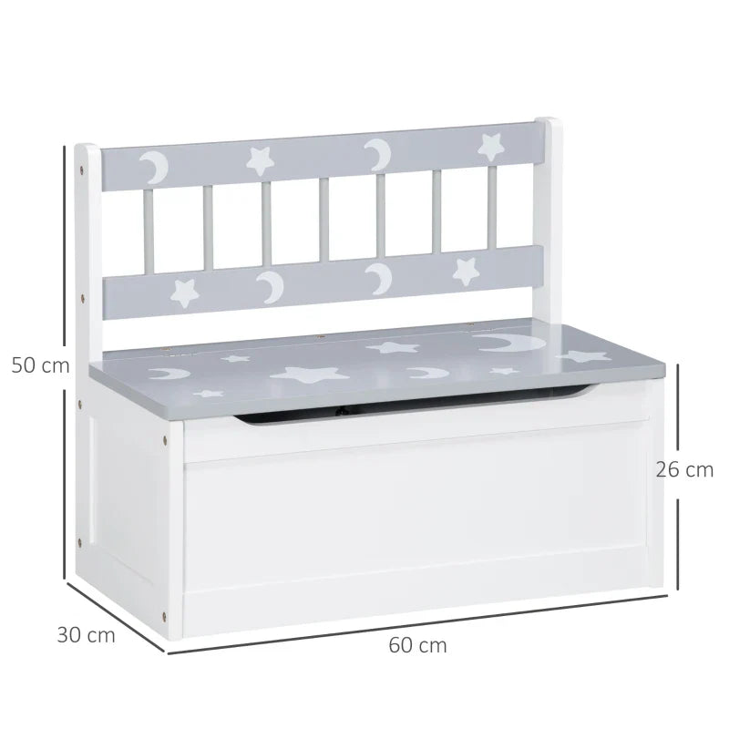 Baú Infantil 2 em 1 Organizador de Brinquedos para Crianças acima de 18 Meses Banco de Armazenamento Infantil com Tampa para Dormitório Sala de Jogos Carga 50kg 60x30x50cm Branco e Cinza