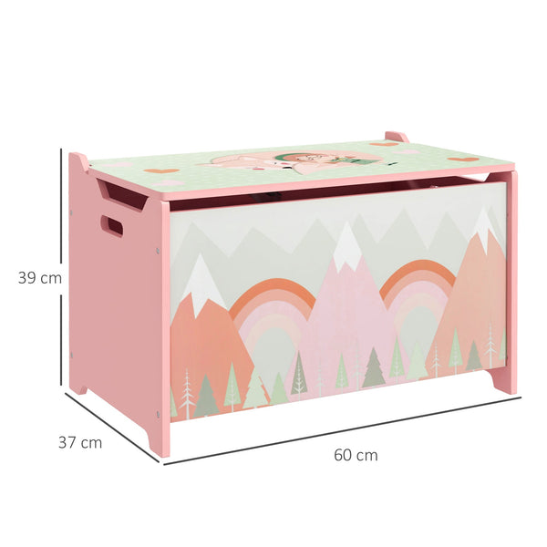 Baú de Brinquedos Organizador de Brinquedos para Crianças de 3 a 8 Anos com Estampado em Animais Carga 20 kg para Livros Roupas Dormitório Sala de Estar 60x37x39 cm Rosa