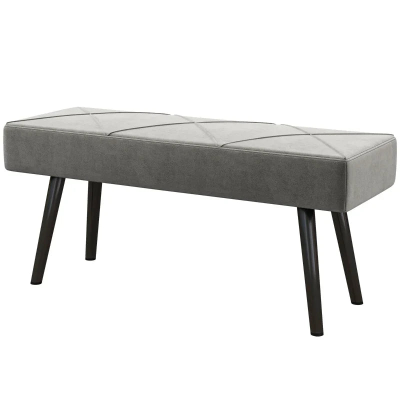 Banco de Pé de Cama Multifuncional Banco de Pé de Cama Moderno Banco de Dormitório com Pés de Aço e Assento Acolchoado Carga Máxima 120 kg Entrada Corredor 100x36x45 cm Cinza