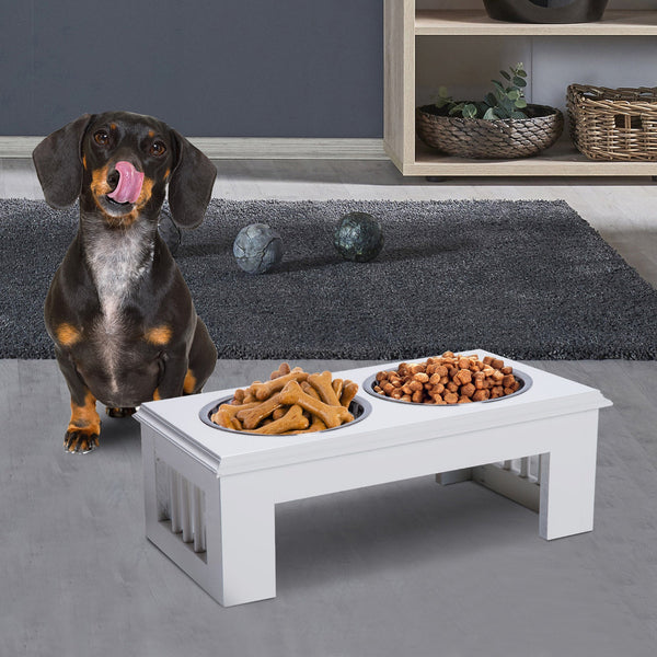 PawHut Comedouro Elevado para Cães com Suporte e 2 Tigelas Amovíveis de Aço Inoxidável Alimentador para Animais de Estimação 44x24x15 cm Branco