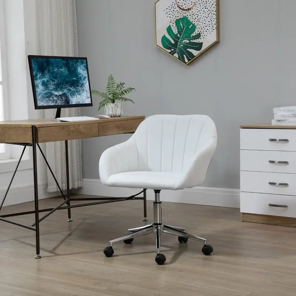 Cadeira de Escritório Operativa Giratória com Altura Ajustável Encosto e Apoio para os Braços de Pele Sintética Carga 120kg 60x59x79-89cm Branco