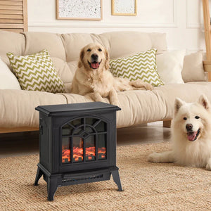 Lareira Elétrica Portátil 1000/2000W com Simulação de Chama Realista Termostato para Salas de até 20m² 36,5x24x46cm Preto
