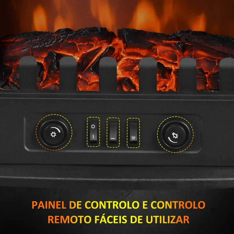 Lareira Elétrica 1000W/2000W 6820BTU/h Lareira Elétrica com Temperatura Ajustável Proteção contra Sobreaquecimento e Brilho Ajustável para Ambientes 15-30 m² 55x31x58 cm Preto