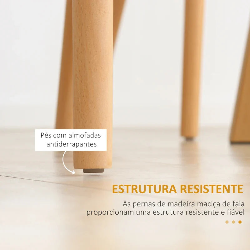 Conjunto de 4 Cadeiras Estilo Nórdico Cadeiras de Cozinha com Encosto Alto Assento de Polipropileno e Pés de Madeira de Faia Carga Máx. 120kg 48x52,5x83cm Branco e Madeira