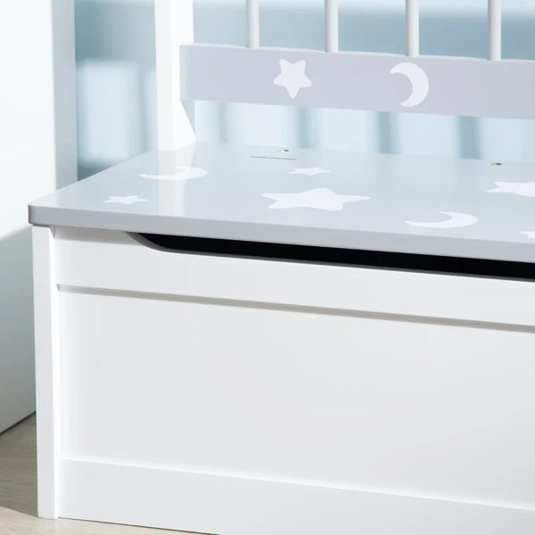 Baú Infantil 2 em 1 Organizador de Brinquedos para Crianças acima de 18 Meses Banco de Armazenamento Infantil com Tampa para Dormitório Sala de Jogos Carga 50kg 60x30x50cm Branco e Cinza