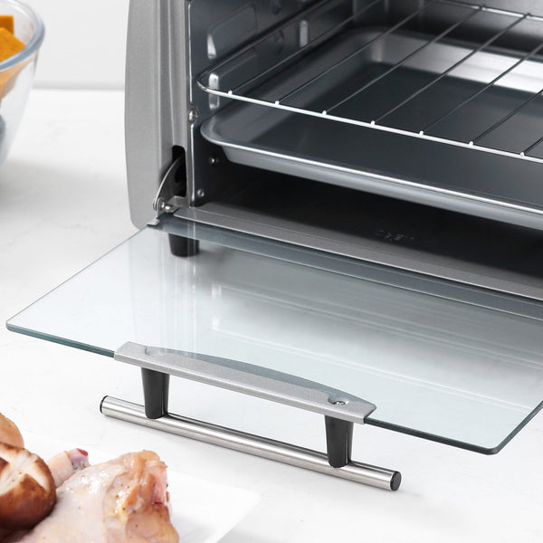 Mini Forno Elétrico 10 Litros 750W com Temperatura até 230 °C Temporizador 60 Minutos Bandeja e Grade 36,5x26x22cm Preto e Prata