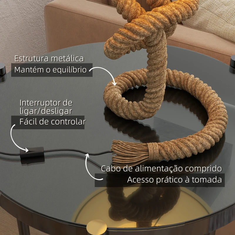 Candeeiro de Mesa LED Candeeiro de Mesa de Cabeceira com Base de Metal Corda de Linho e Ecrã de Tecido Suporte para Lâmpada E27 Máx. 40W Luzes Branco Quente para Dormitório Ø28x45,5 cm Marrom e Bege