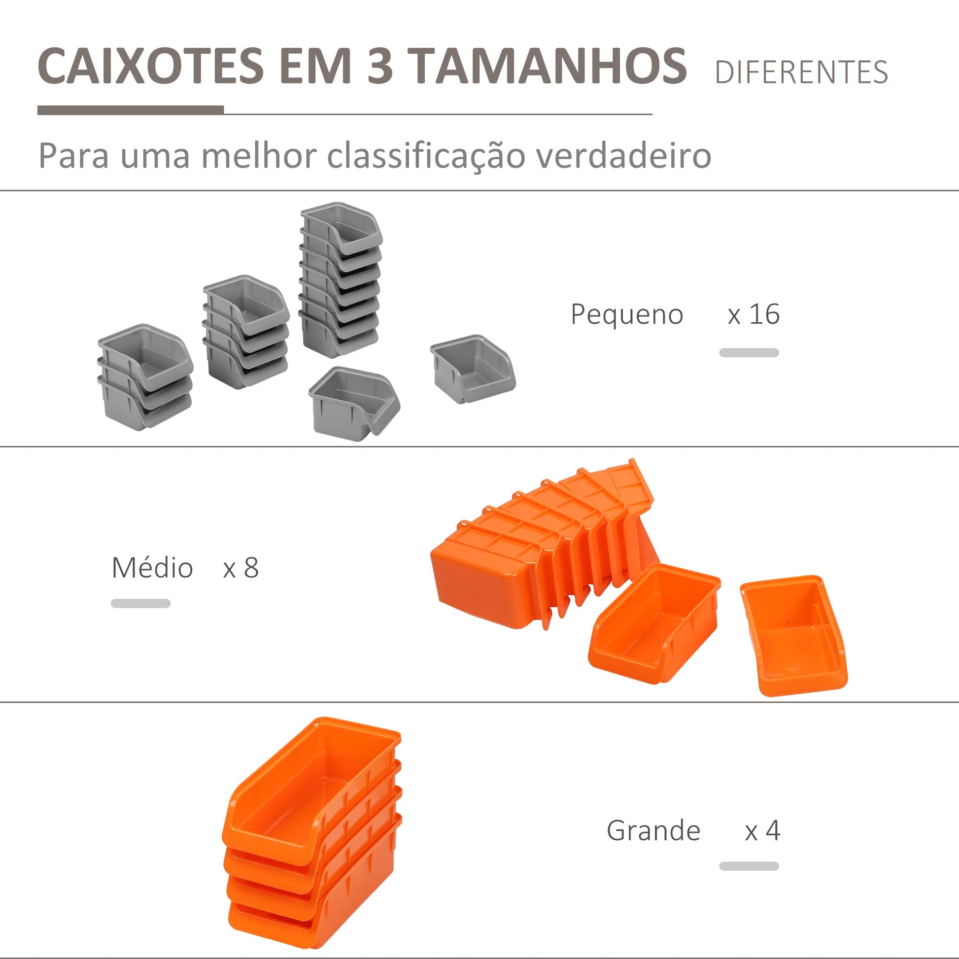 Prateleira de Parede Organizador de Ferramentas Prateleiras de Armazenamento com 28 Caixas Empilháveis e Diferentes Ganchos 95,5x22,5x53,5 cm Cinza e Laranja