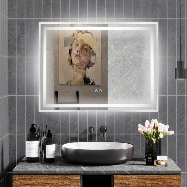 Espelho LED de Parede com Antivapor – Modelo Vittoria | 80x60 cm – Retangular, Luz Regulável, Interruptor Tátil e Memória