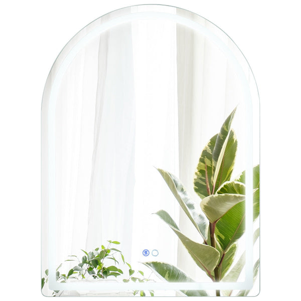 Espelho LED de Parede com Antivapor – Modelo Allegra | 80x60 cm – Arqueado, Luz Regulável, Interruptor Tátil e Memória