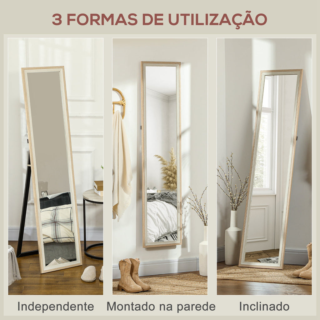 Espelho de Pé "Noa" – 37x157 cm – Branco e Madeira Clara - A minha loja