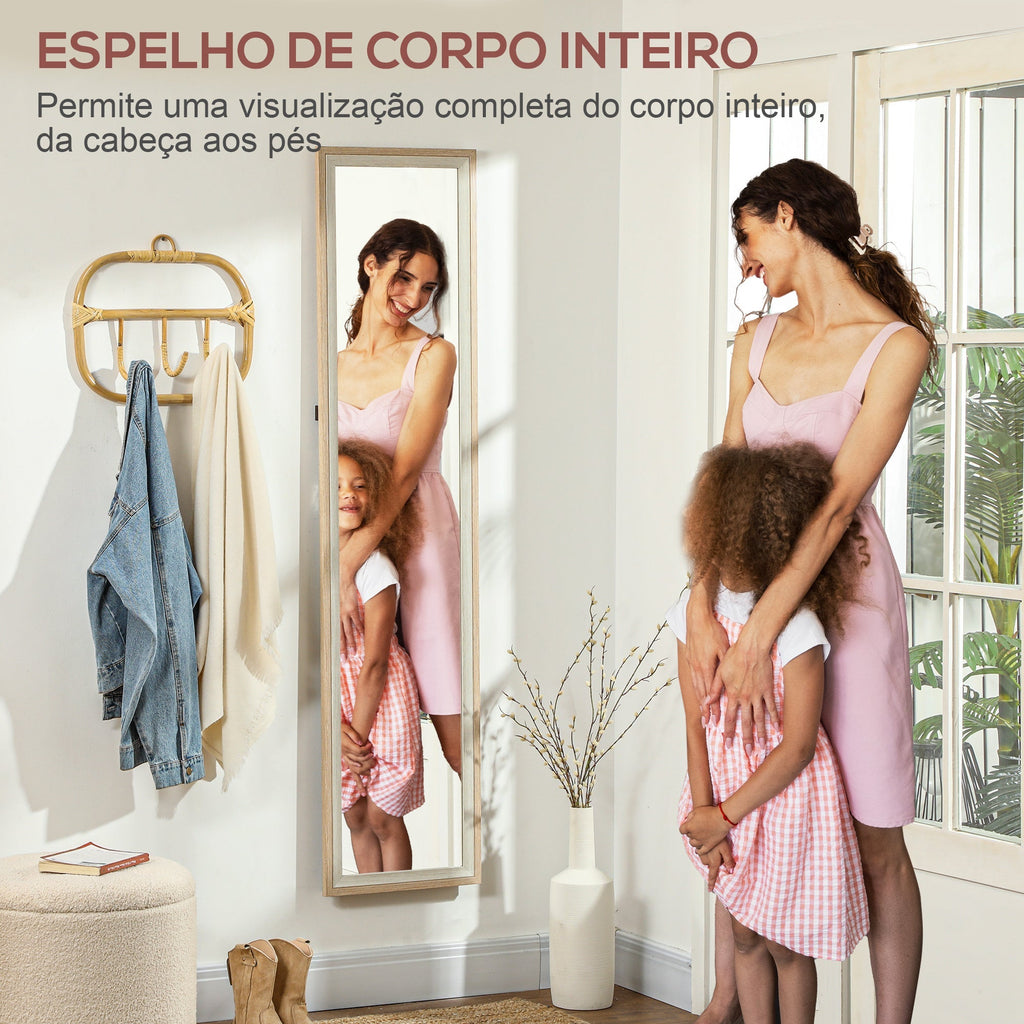 Espelho de Pé "Noa" – 37x157 cm – Branco e Madeira Clara - A minha loja