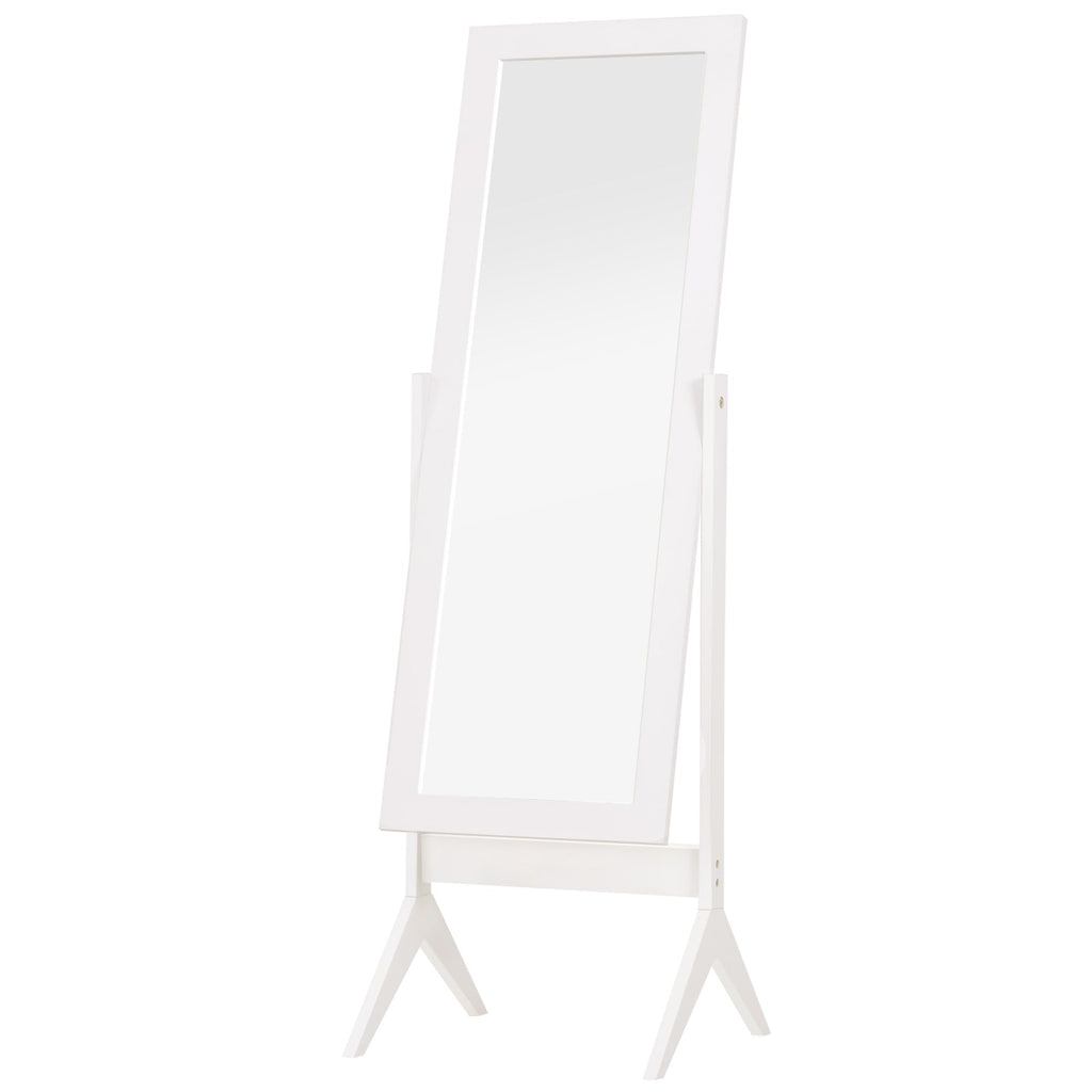 Espelho de Pé para Maquilhagem Reclinável com Estrutura de Madeira para Dormitório Vestidor 47x46x148cm Branco - A minha loja