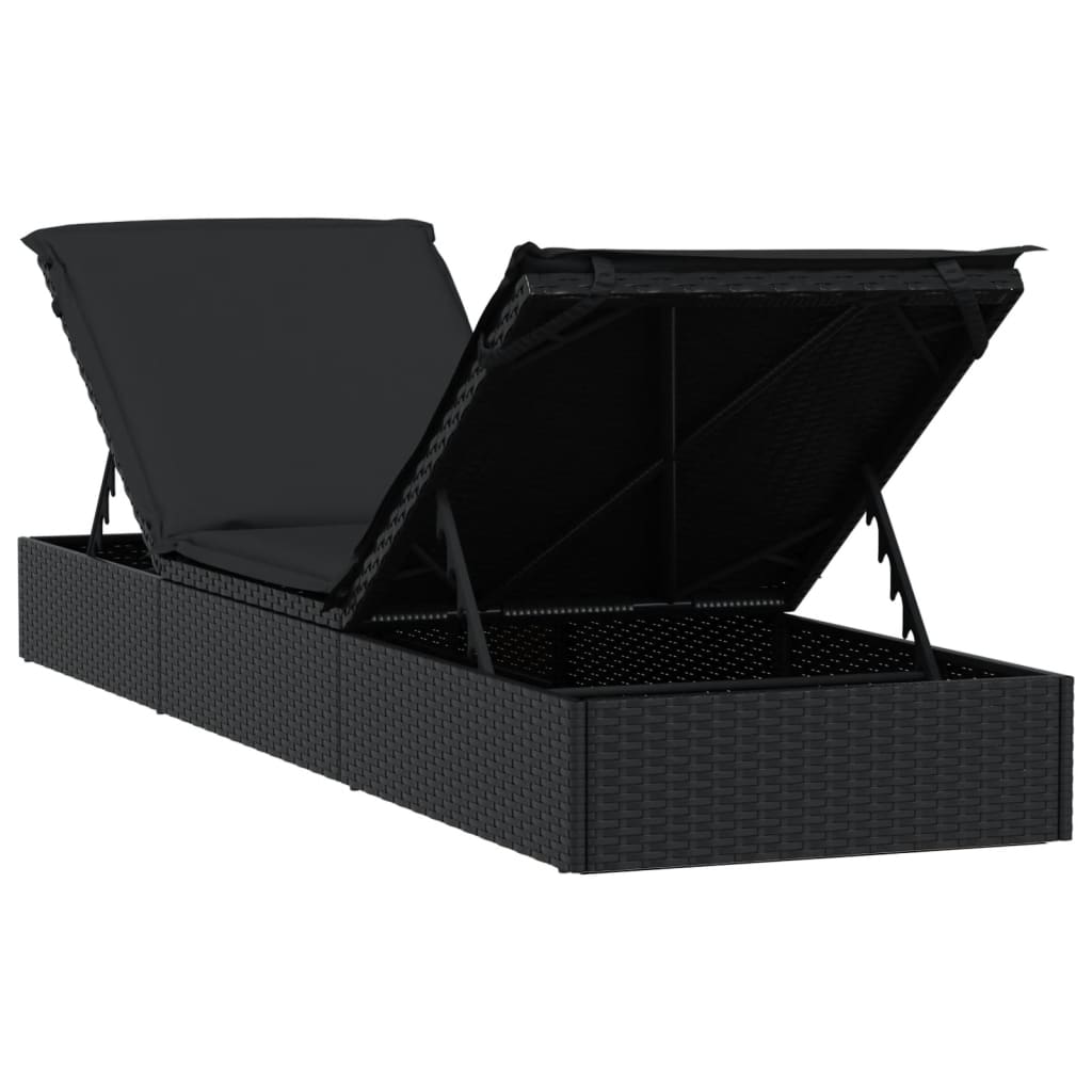 Espreguiçadeira com almofadão preto 201x55x62 cm vime PE - A minha loja