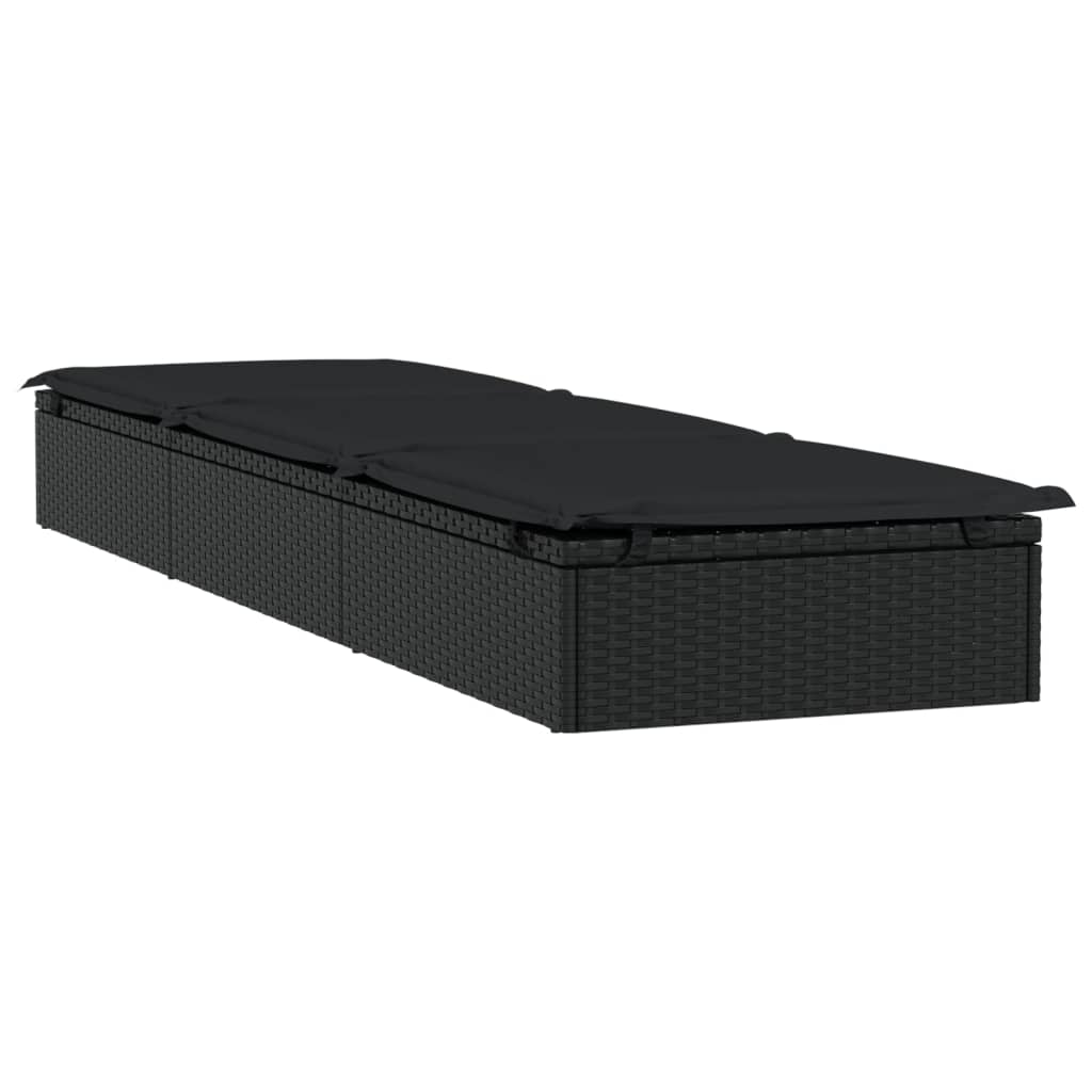 Espreguiçadeira com almofadão preto 201x55x62 cm vime PE - A minha loja