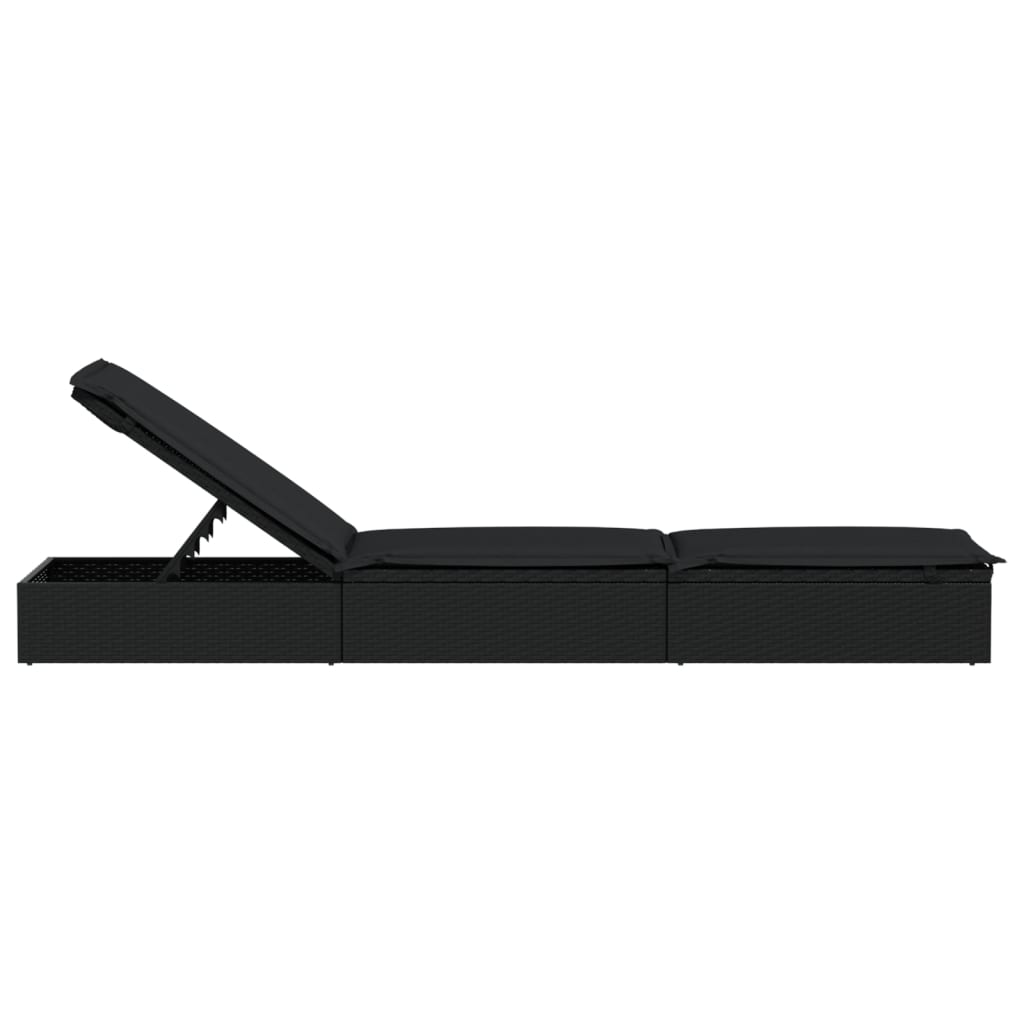 Espreguiçadeira com almofadão preto 201x55x62 cm vime PE - A minha loja