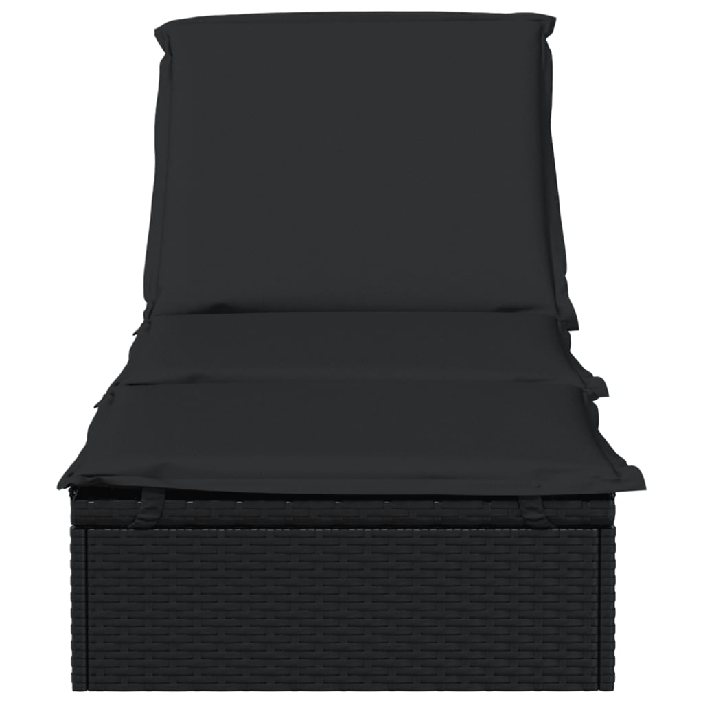 Espreguiçadeira com almofadão preto 201x55x62 cm vime PE - A minha loja