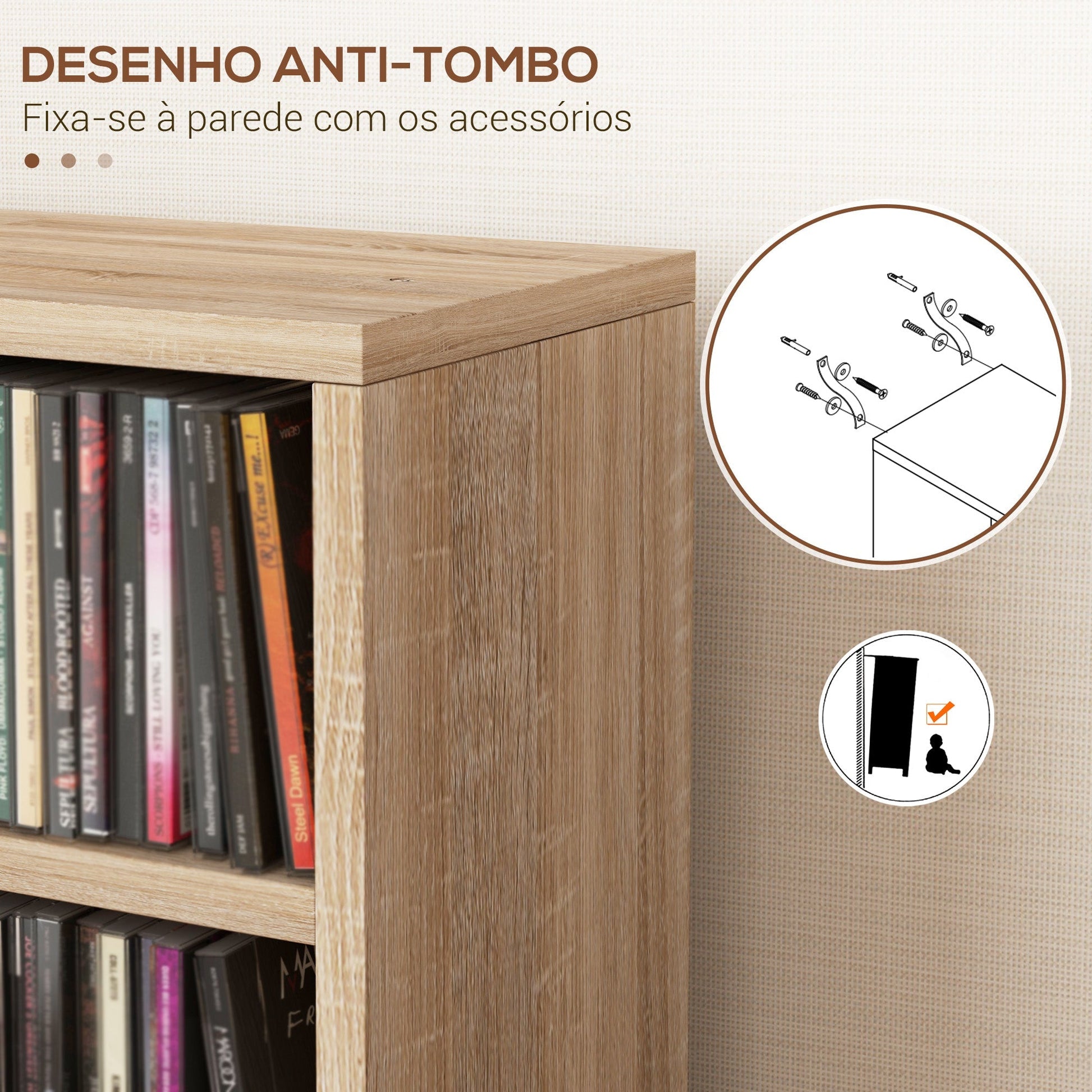 Estante para CD/DVD "Stockholm" – Conjunto de 2 Unidades com 12 Compartimentos e Prateleiras Ajustáveis – 21x22,5x88,5 cm – Madeira - A minha loja