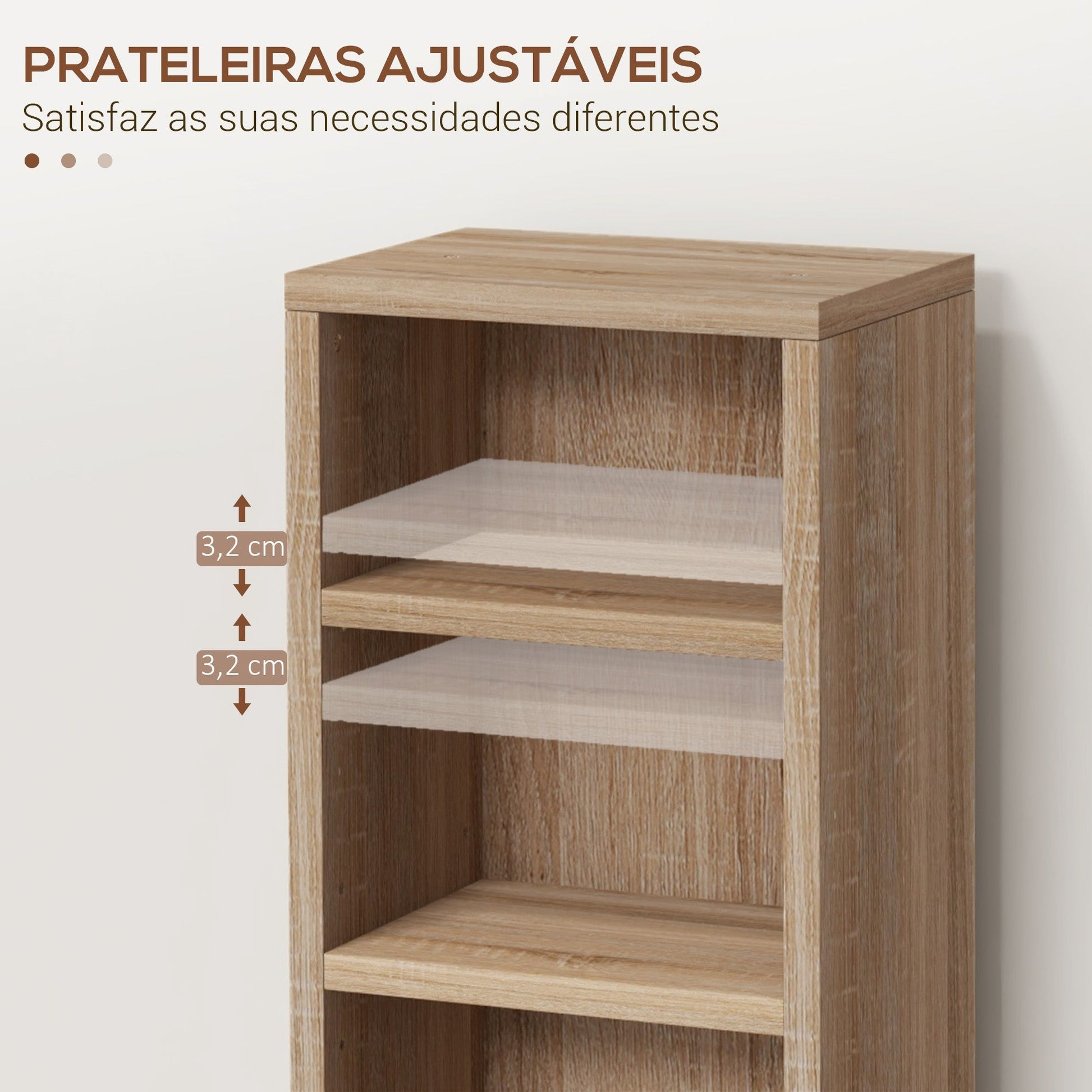 Estante para CD/DVD "Stockholm" – Conjunto de 2 Unidades com 12 Compartimentos e Prateleiras Ajustáveis – 21x22,5x88,5 cm – Madeira - A minha loja