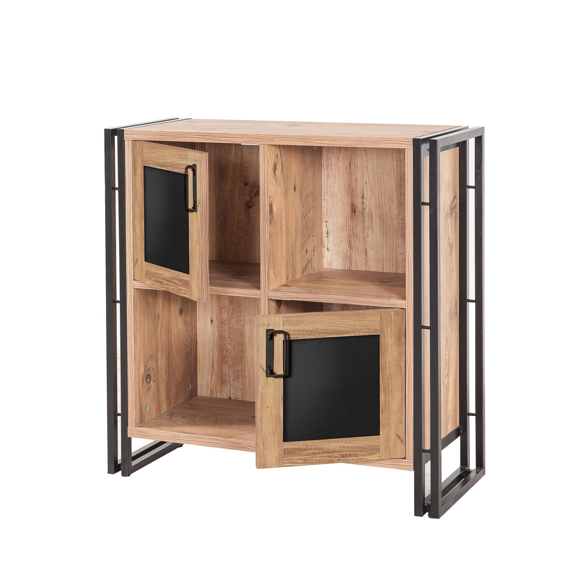 Estante/Aparador "Hakon" com 2 Portas - Pinho Atlântico e Preto - 89x89x35 cm - Design Industrial - A minha loja