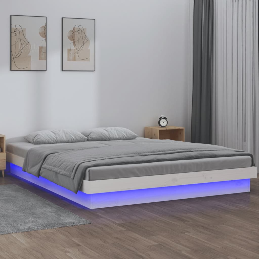 Estrutura cama c/ LED pequena casal 120x190 cm pinho branco - A minha loja