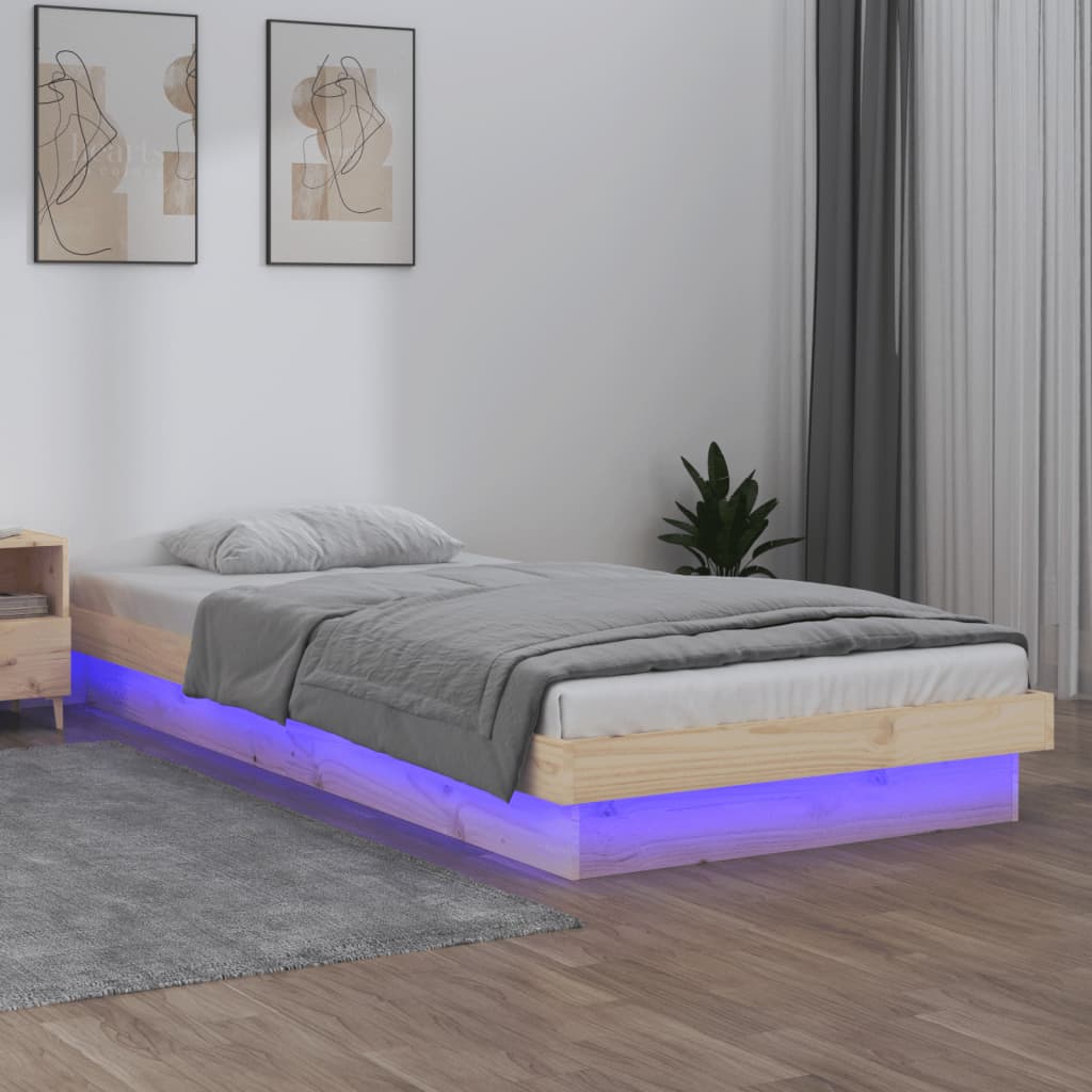 Estrutura de cama com luzes LED 90x200 cm madeira maciça - A minha loja