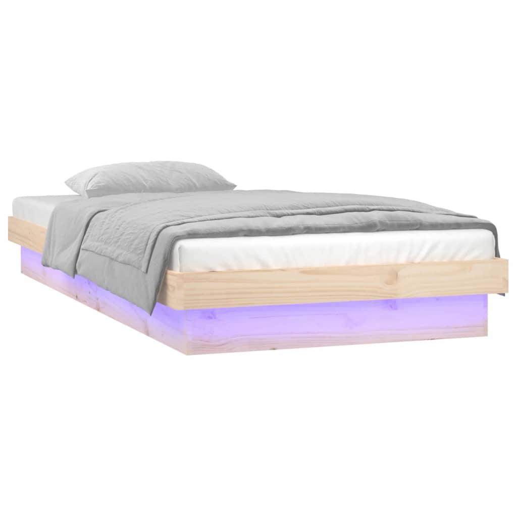 Estrutura de cama com luzes LED 90x200 cm madeira maciça - A minha loja