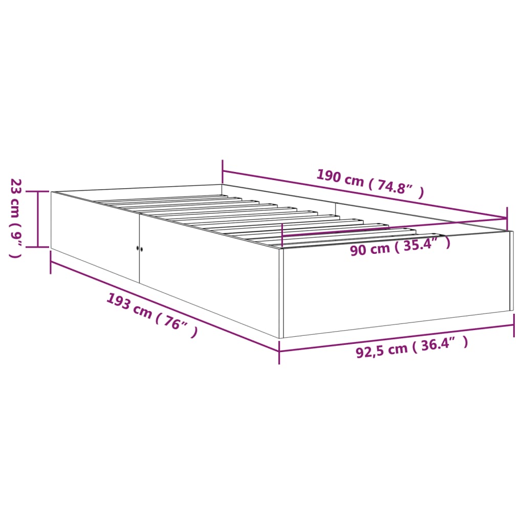Estrutura de cama solteiro 90x190 cm madeira maciça branco - A minha loja