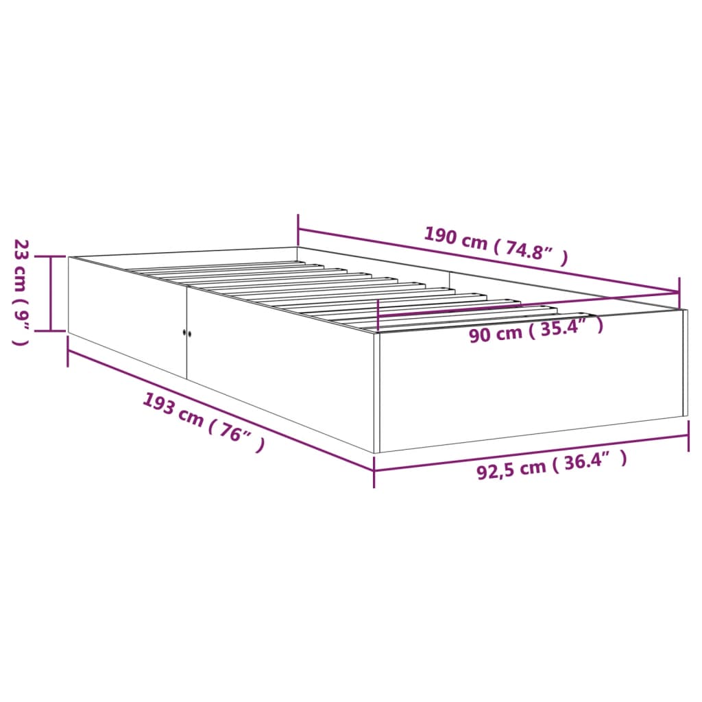 Estrutura de cama solteiro 90x190 cm madeira maciça - A minha loja