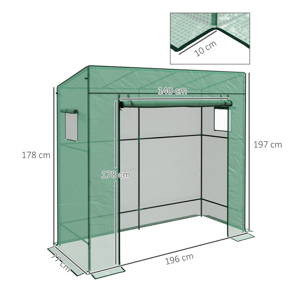 Estufa de Jardim em Aço e PE – 196x77x197 cm | Com Janelas de Malha e Porta com Fecho de Correr - A minha loja