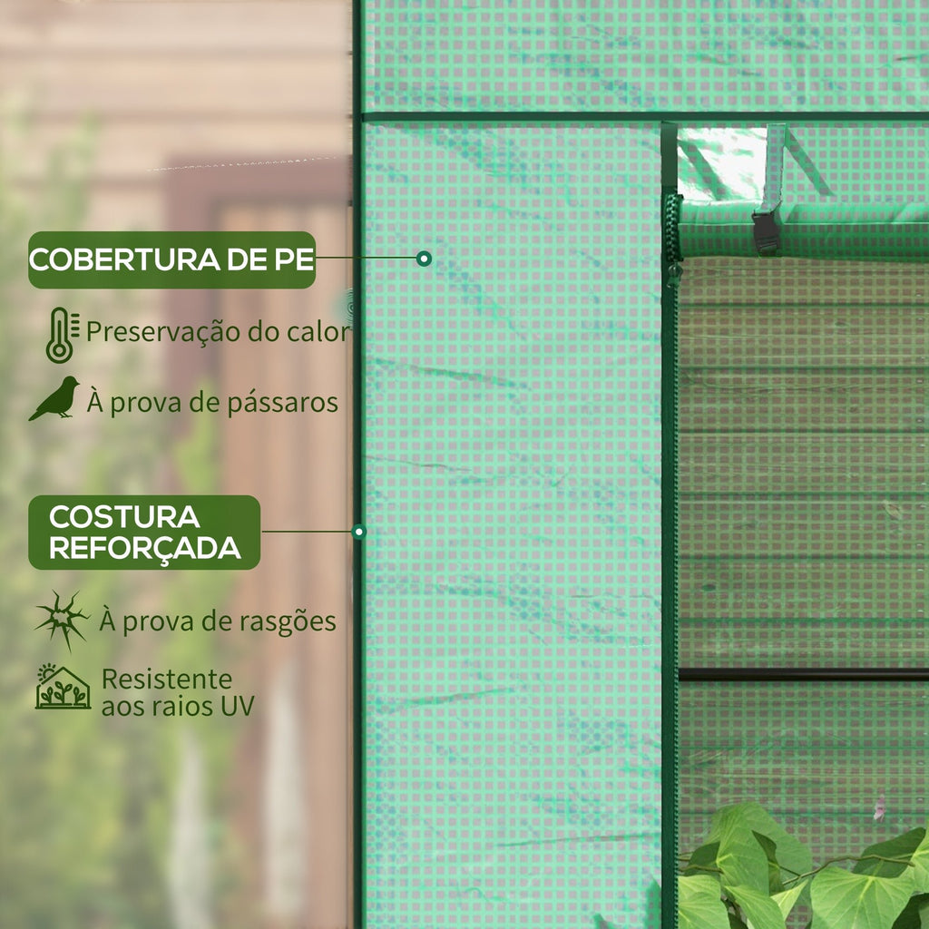 Estufa de Jardim em Aço e PE – 196x77x197 cm | Com Janelas de Malha e Porta com Fecho de Correr - A minha loja