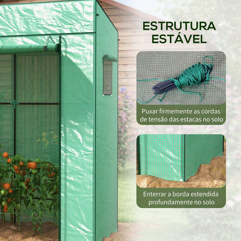 Estufa de Jardim em Aço e PE – 196x77x197 cm | Com Janelas de Malha e Porta com Fecho de Correr - A minha loja