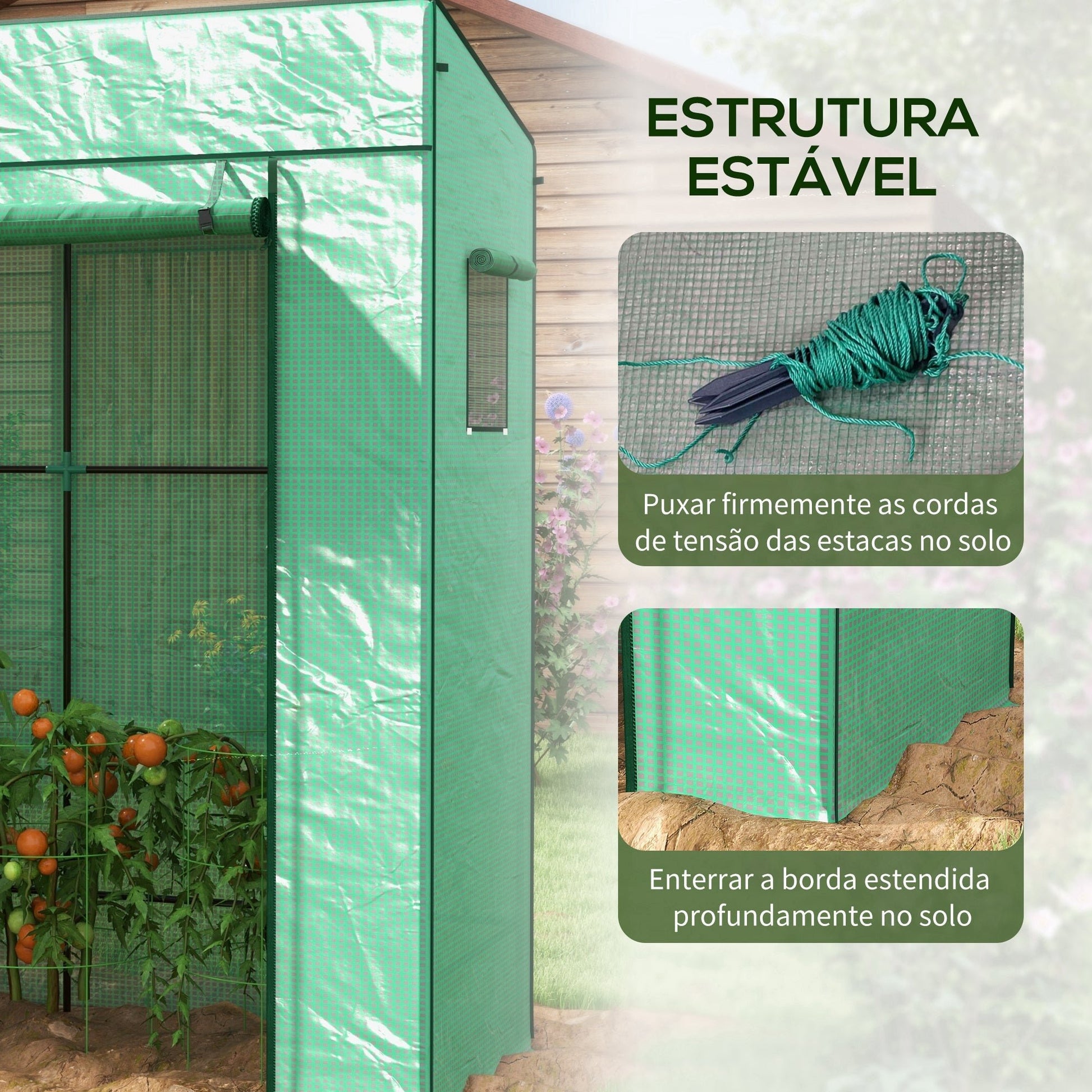 Estufa de Jardim em Aço e PE – 196x77x197 cm | Com Janelas de Malha e Porta com Fecho de Correr - A minha loja