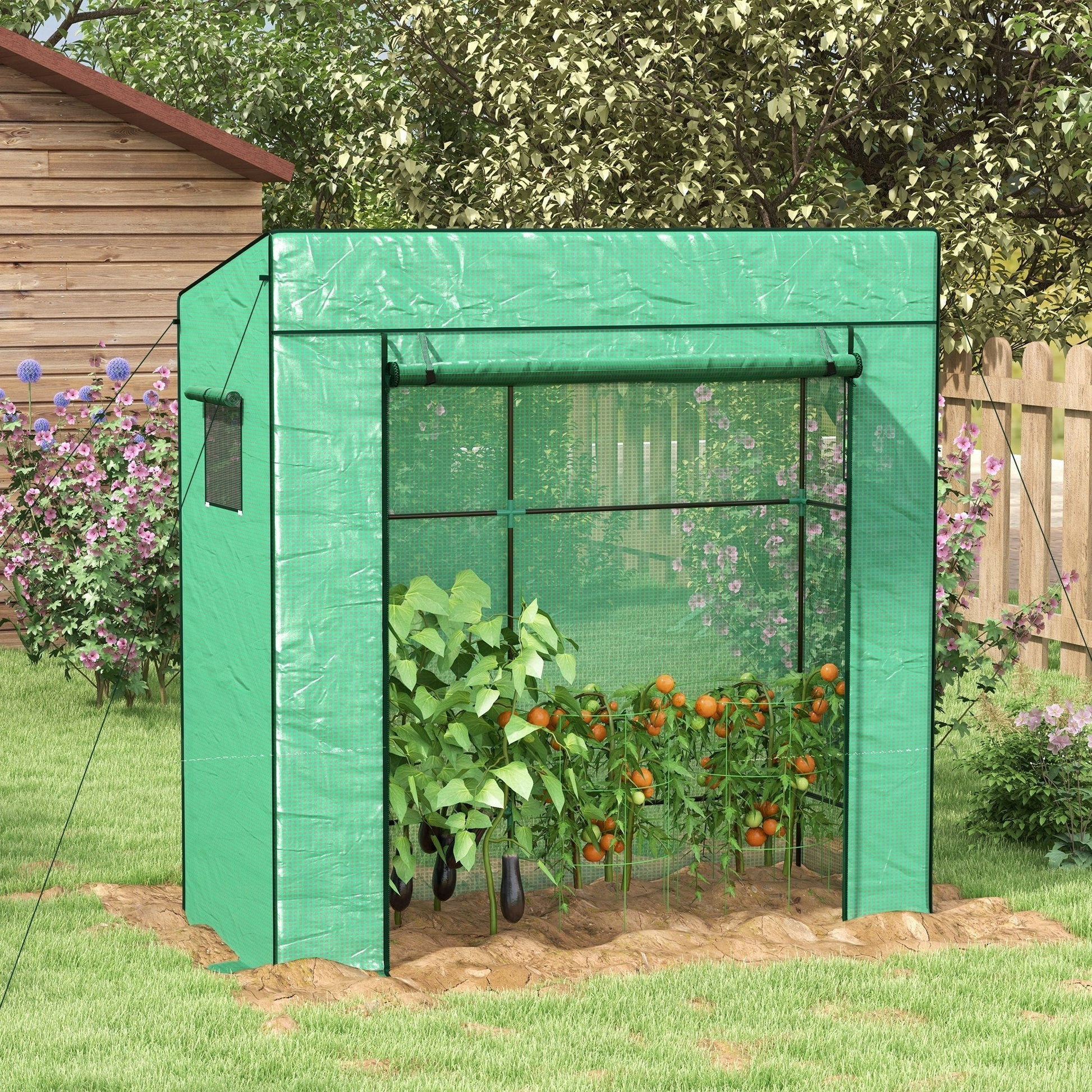 Estufa de Jardim em Aço e PE – 196x77x197 cm | Com Janelas de Malha e Porta com Fecho de Correr - A minha loja