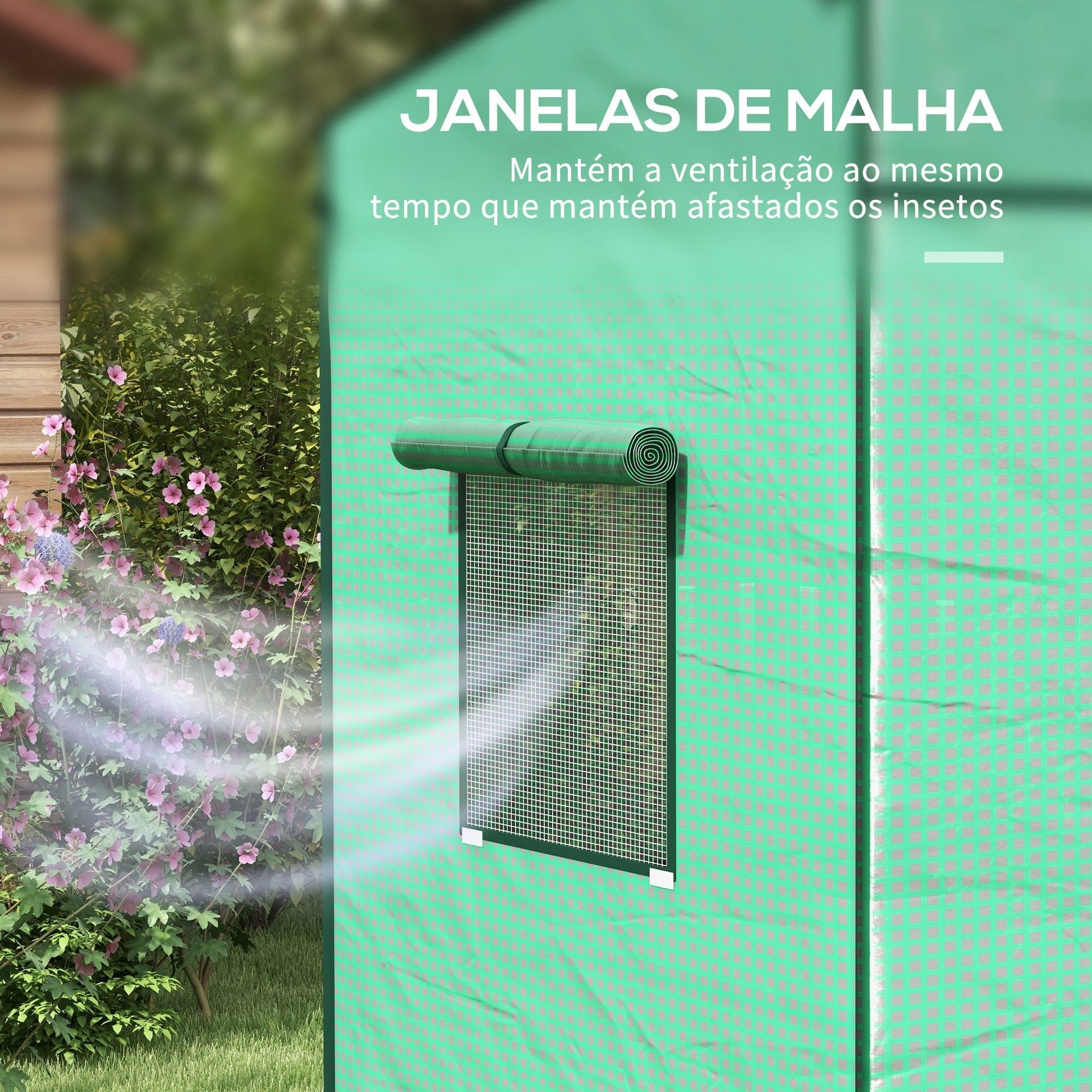Estufa de Jardim em Aço e PE – 196x77x197 cm | Com Janelas de Malha e Porta com Fecho de Correr - A minha loja
