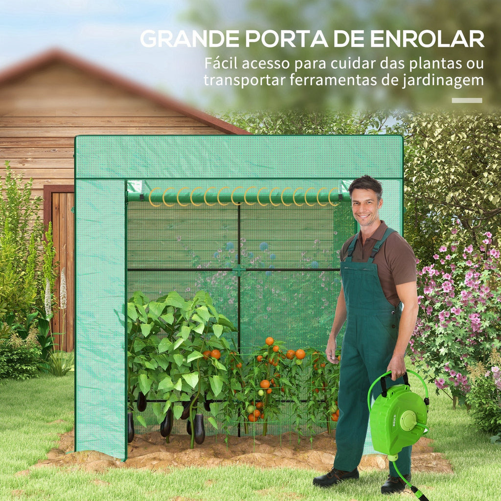 Estufa de Jardim em Aço e PE – 196x77x197 cm | Com Janelas de Malha e Porta com Fecho de Correr - A minha loja