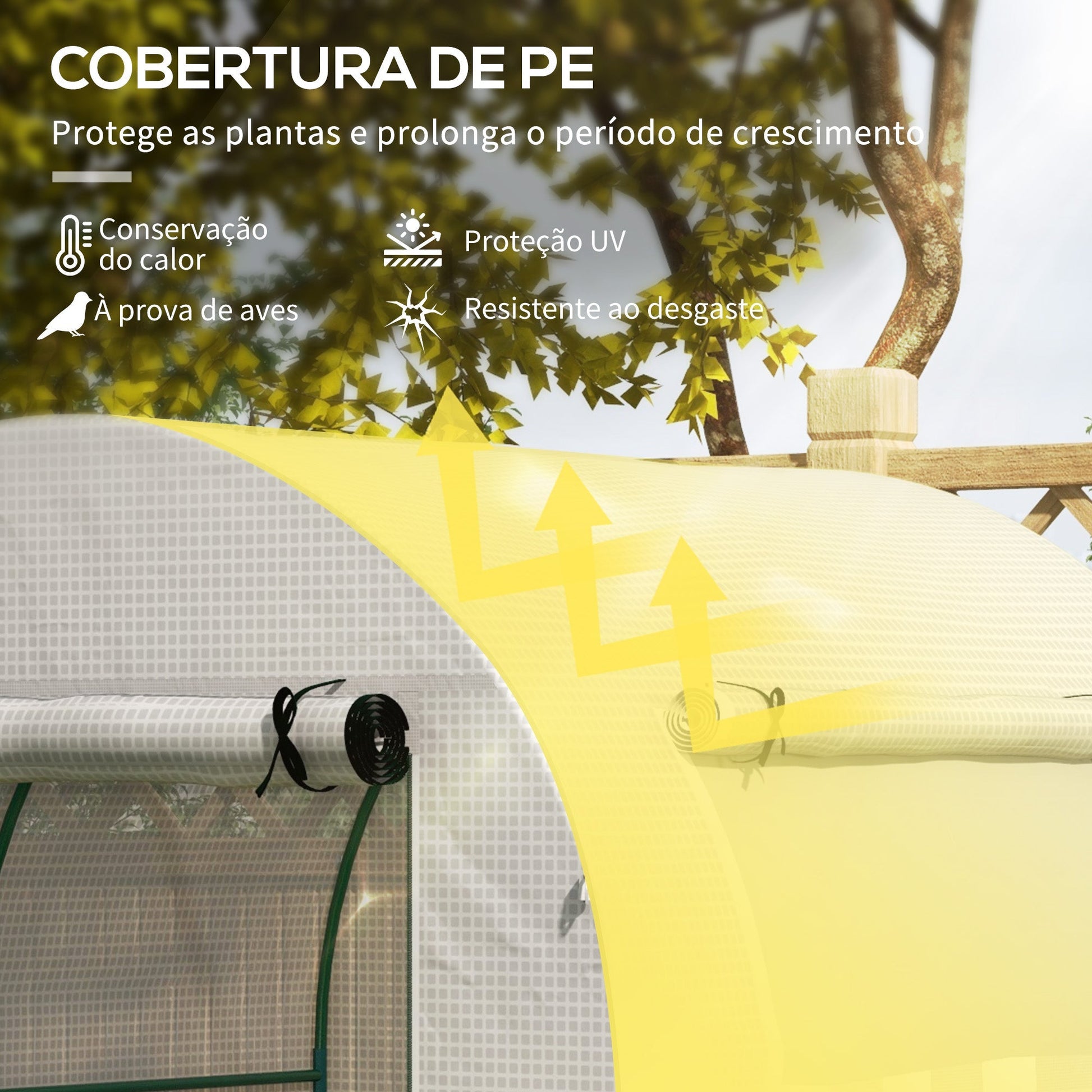 Estufa de Jardim Tipo Túnel – 180x180x200 cm – Porta Enrolável, Janela de Malha e Proteção UV - A minha loja