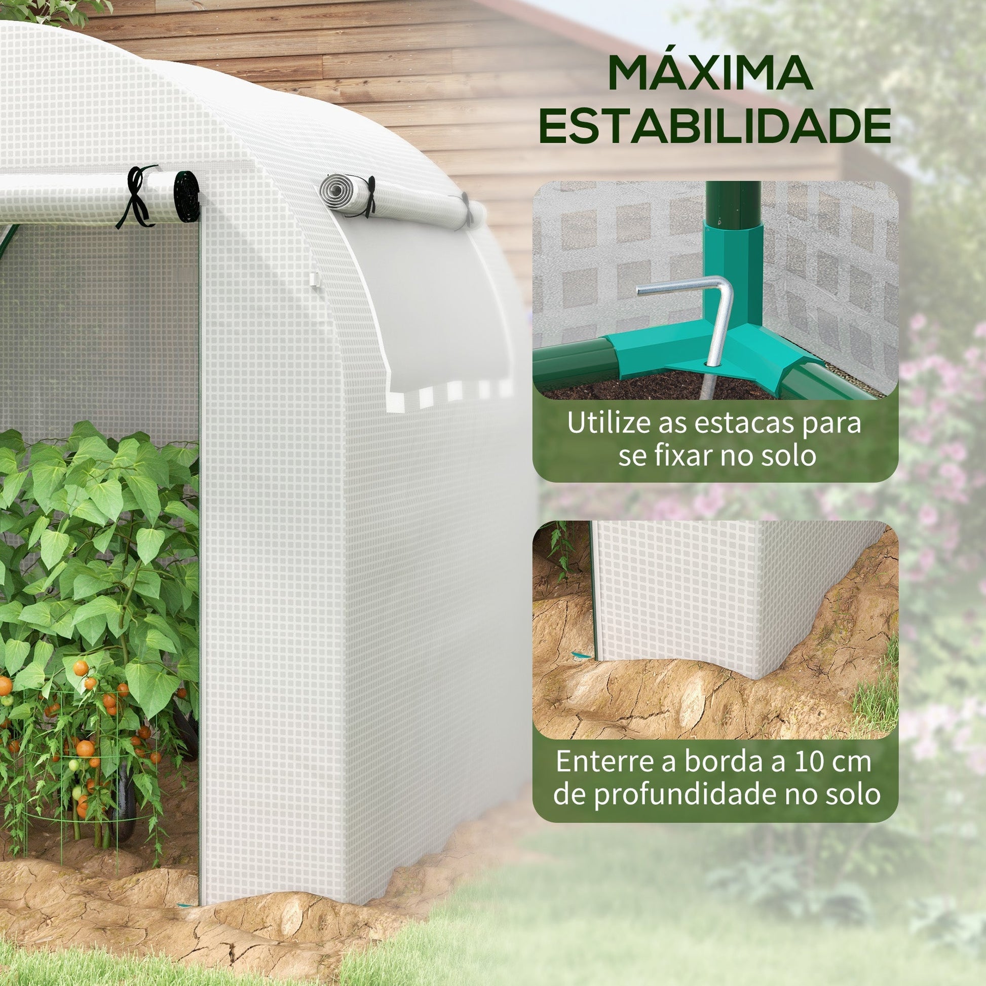 Estufa de Jardim Tipo Túnel – 180x180x200 cm – Porta Enrolável, Janela de Malha e Proteção UV - A minha loja