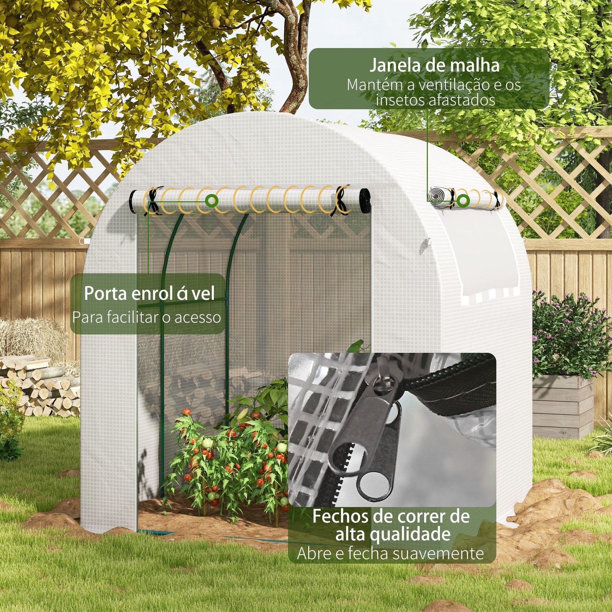 Estufa de Jardim Tipo Túnel – 180x180x200 cm – Porta Enrolável, Janela de Malha e Proteção UV - A minha loja