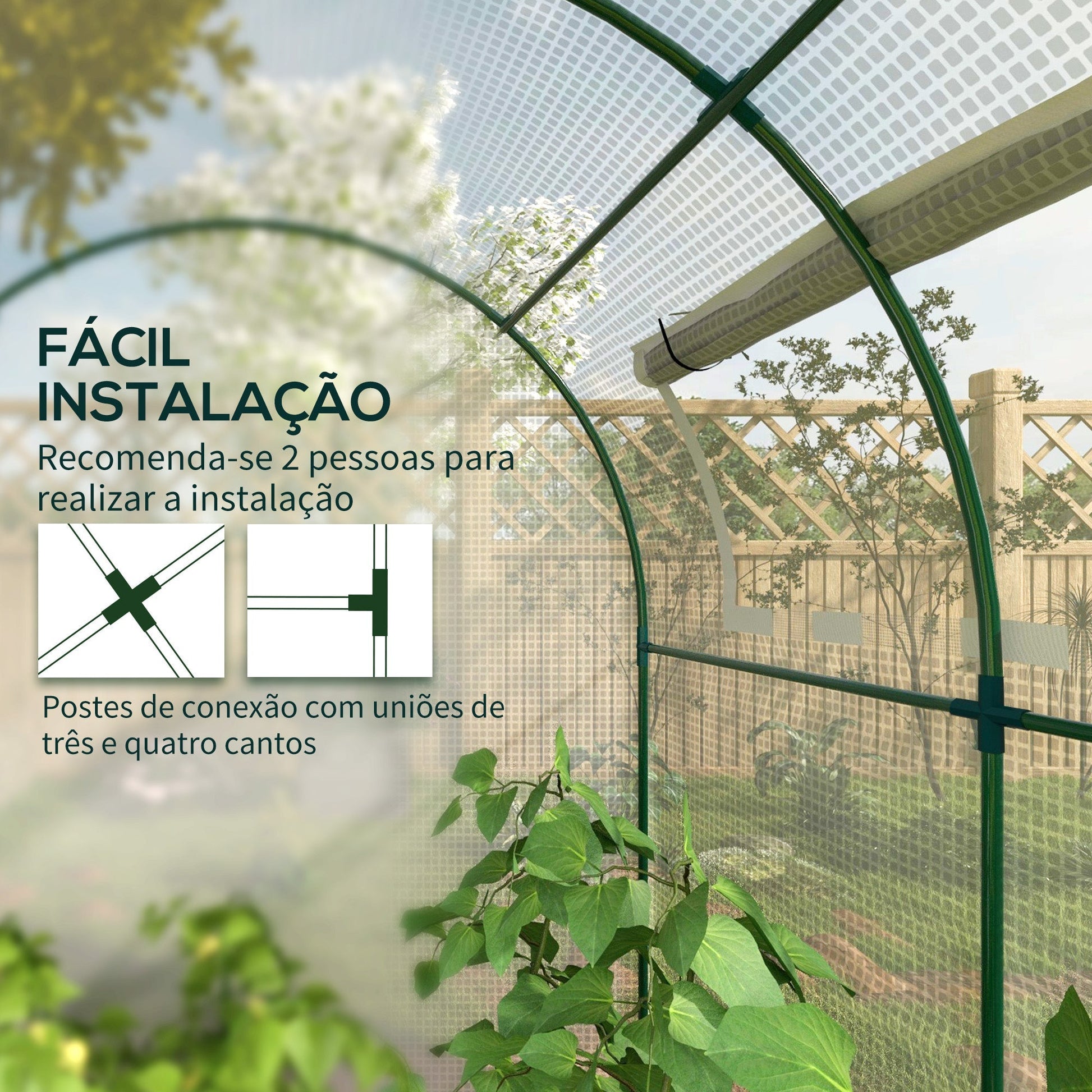 Estufa de Jardim Tipo Túnel – 180x180x200 cm – Porta Enrolável, Janela de Malha e Proteção UV - A minha loja