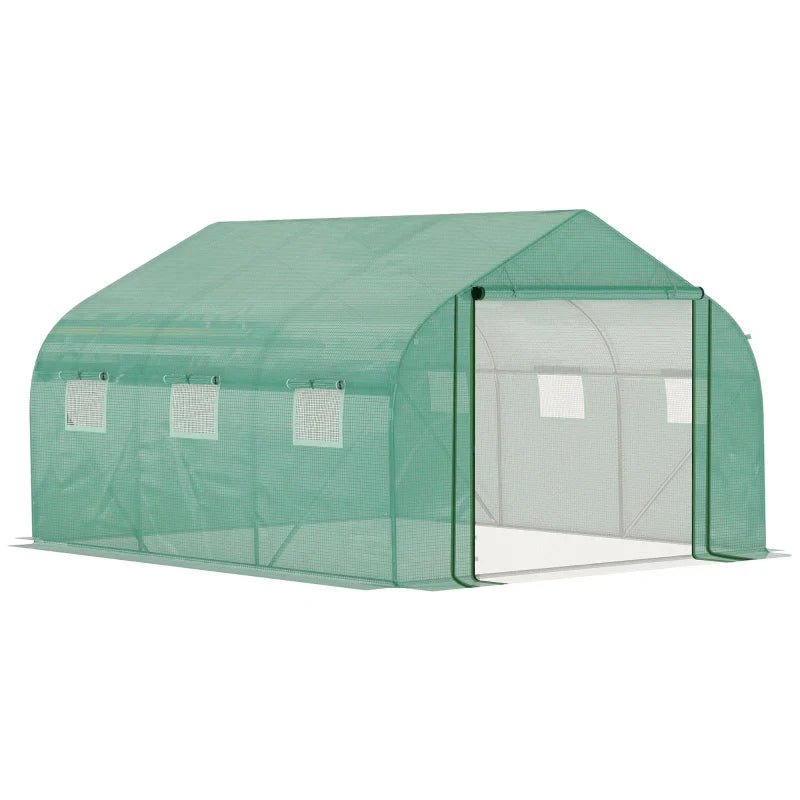 Estufa de Túnel 3,5x3x2m Estufa de Jardim com Porta e 6 Janelas Enroláveis de Polietileno Metal Galvanizado para Cultivos de Plantas Flores Verde - A minha loja