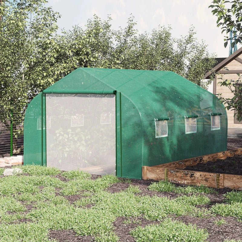 Estufa de Túnel 3,5x3x2m Estufa de Jardim com Porta e 6 Janelas Enroláveis de Polietileno Metal Galvanizado para Cultivos de Plantas Flores Verde - A minha loja