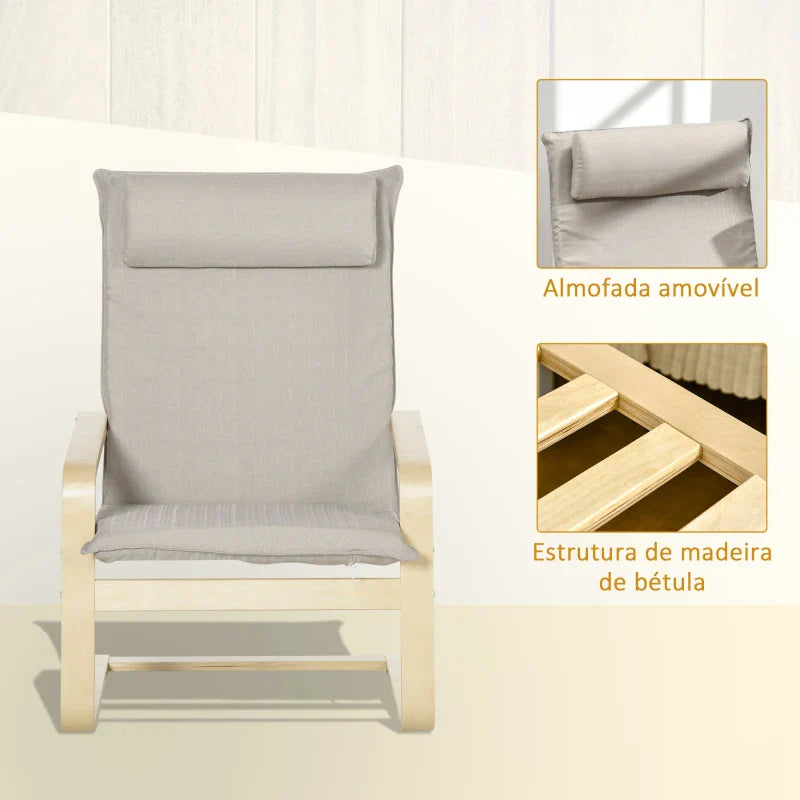 Poltrona Otomana de Sala de Estar Estofada em Tecido Poltrona Moderna com Encosto Alto Apoio para os Braços e Almofada Removível para Dormitório Escritório Carga Máxima 120kg 67x69x100cm Cinza