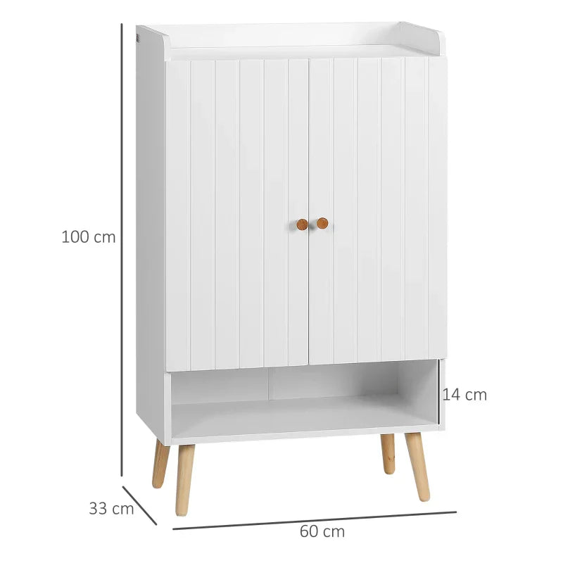 Sapateira com 2 Portas Armário para Sapatos com Prateleira Aberta e Prateleiras Ajustáveis para 15 Pares de Sapatos para Corredor Entrada 60x33x100cm Branco